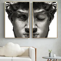 The Statue Closed Eye 2'li Set Kətan Tablo TB1233 - 1