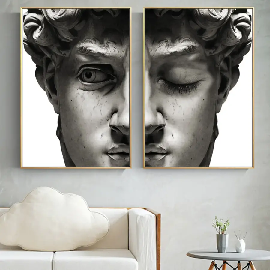 The Statue Closed Eye 2'li Set Kətan Tablo TB1233 - 1