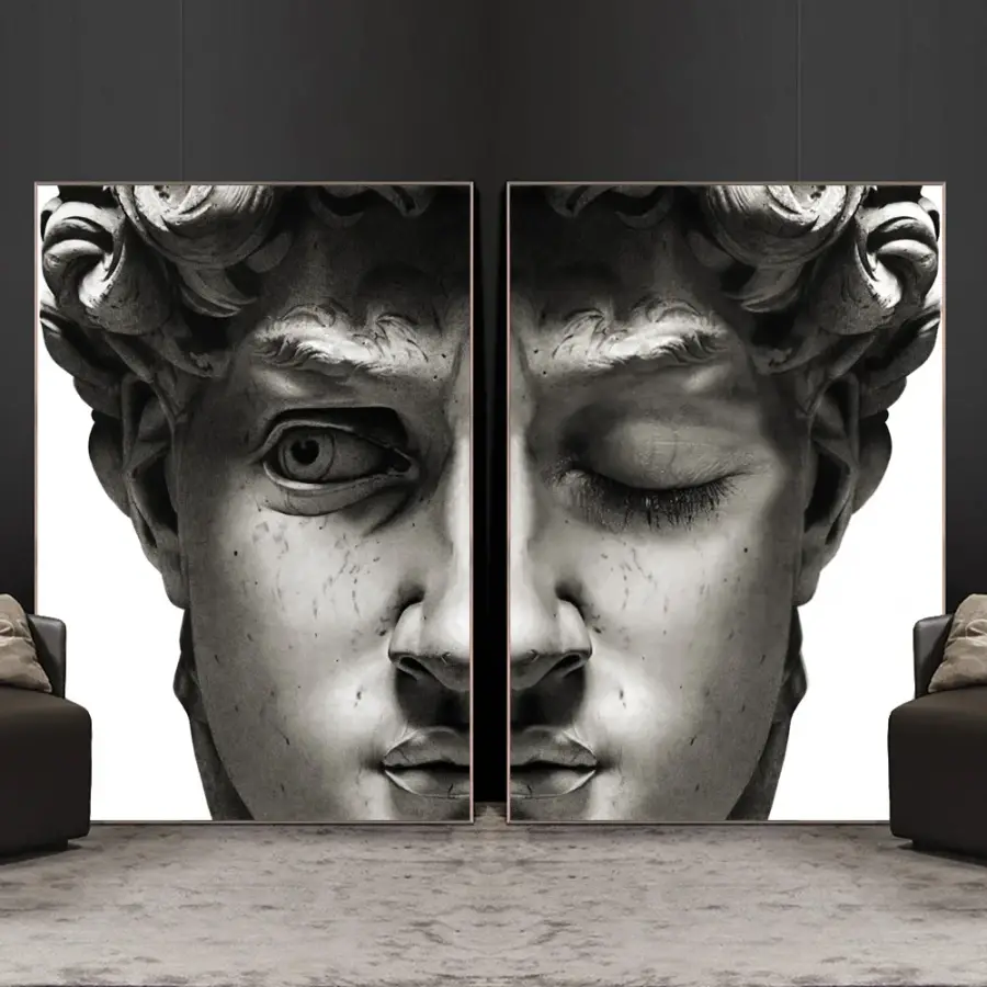 The Statue Closed Eye 2'li Set Kətan Tablo TB1233 - 2