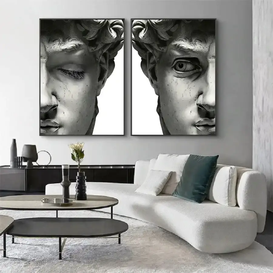 The Statue Closed Eye 2'li Set Kətan Tablo TB1233 - 3