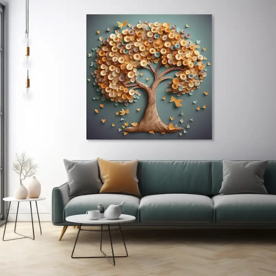 Tree with Butterflies Kvadrat Kətan Tablo TB2135 - 1