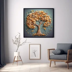 Tree with Butterflies Kvadrat Kətan Tablo TB2135 - Tabloshop (1)