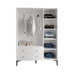 Trio Həsirli 3 Qapılı Dolab - Ağ - 5
