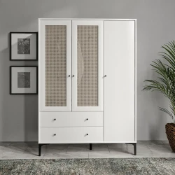 Trio Həsirli 3 Qapılı Dolab - Ağ - 1