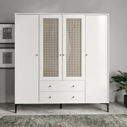 Trio Həsirli 4 Qapılı Dolab - Ağ - 1