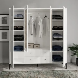 Trio Həsirli 4 Qapılı Dolab - Ağ - 3