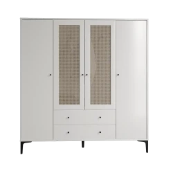 Trio Həsirli 4 Qapılı Dolab - Ağ - 4