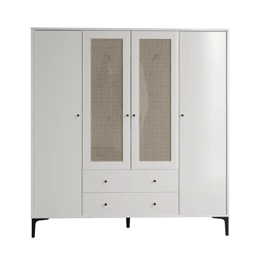 Trio Həsirli 4 Qapılı Dolab - Ağ - 4