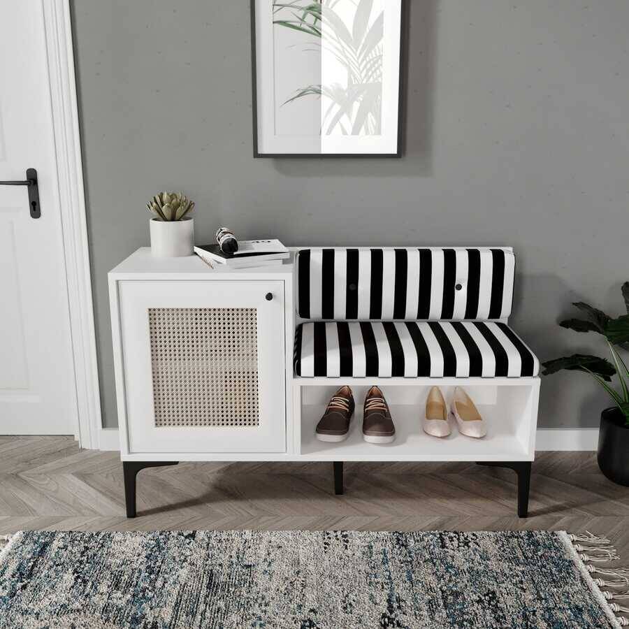 Trio Həsirli Ayaqqabı Dolabı - Ağ - 3