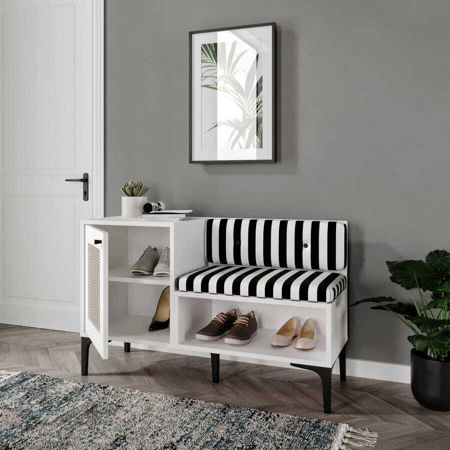 Trio Həsirli Ayaqqabı Dolabı - Ağ - 4