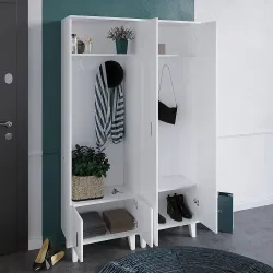 Turkuaz Güzgülü Asılqanlı Dəhliz Dolabı - Ağ - Decoroom Collection (1)