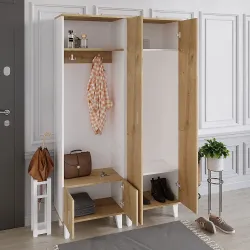 Turkuaz Güzgülü Asılqanlı Dəhliz Dolabı - Meşə/Ağ - Decoroom Collection (1)