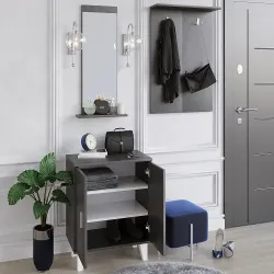 Turmalin Güzgülü Dəhliz Dolabı - Antrasit/Ağ - Decoroom Collection (1)