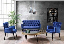 Vegas 3lü Çay Seti Divan Kreslo Dəsti Indigo - Vistaso Concept