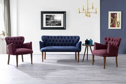 Vegas 3lü Çay Seti Divan Kreslo Dəsti Kırmızı-Mavi - Vistaso Concept