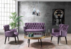 Vegas 3lü Çay Seti Divan Kreslo Dəsti Mor - Vistaso Concept