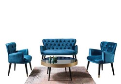 Vegas 3lü Çay Seti Divan Kreslo Dəsti Petrol Mavi - Vistaso Concept