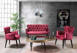 Vegas 3lü Çay Seti Divan Kreslo Dəsti Vişne Çürüğü - Vistaso Concept