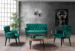 Vegas 3lü Çay Seti Divan Kreslo Dəsti Yeşil - Vistaso Concept