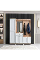 Venis Güzgülü Dəhliz Dolabı - Ağ/Meşə - Decoroom Collection