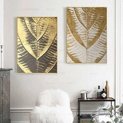 Vintage Gold Leaf 2'li Kətan Tablo Seti - Tabloshop