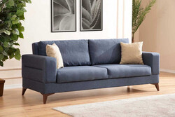 Viven Üç Yerli Bazalı Yataqlı Divan - Tünd Göy - Modev