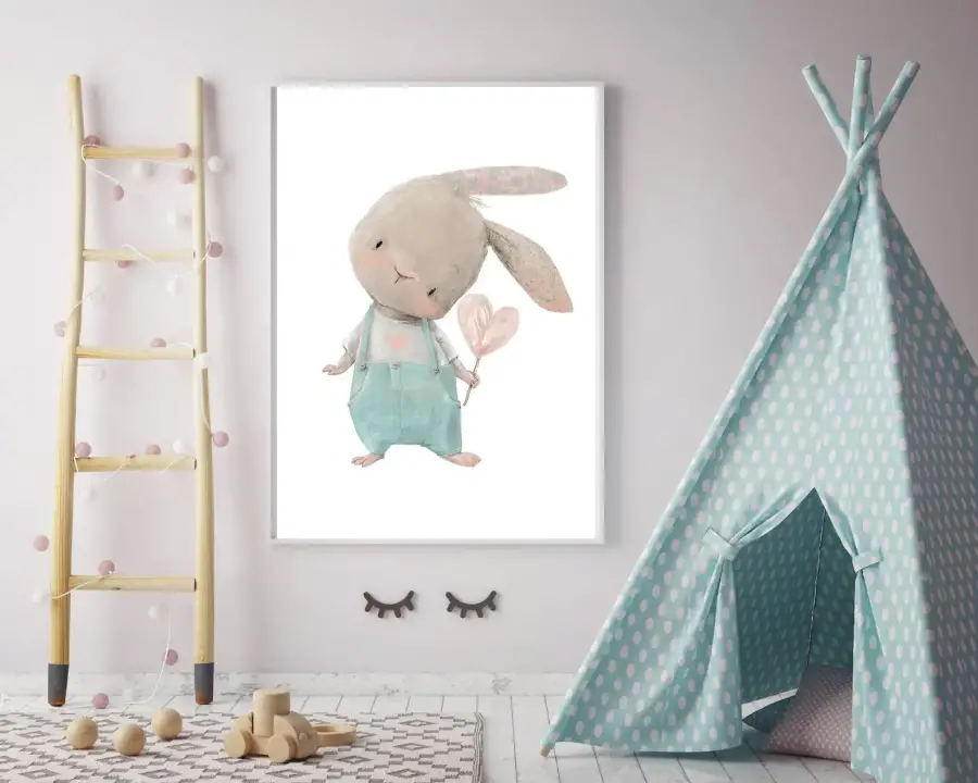 Watercolor Baby Rabbit Kətan Tablo TB1353 - 1