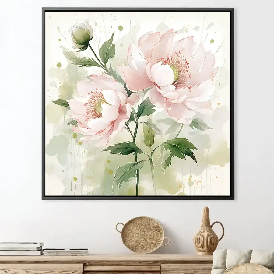 Watercolor Florals Kvadrat Kətan Tablo TB2135 - 1