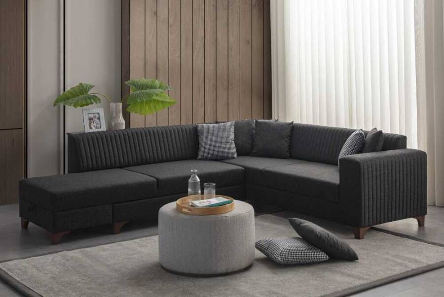 West Künc Divan Dəsti Keten - Antrasit - 1