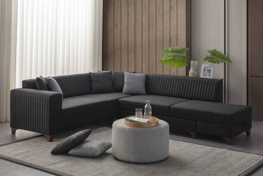 West Künc Divan Dəsti Keten - Antrasit - 9