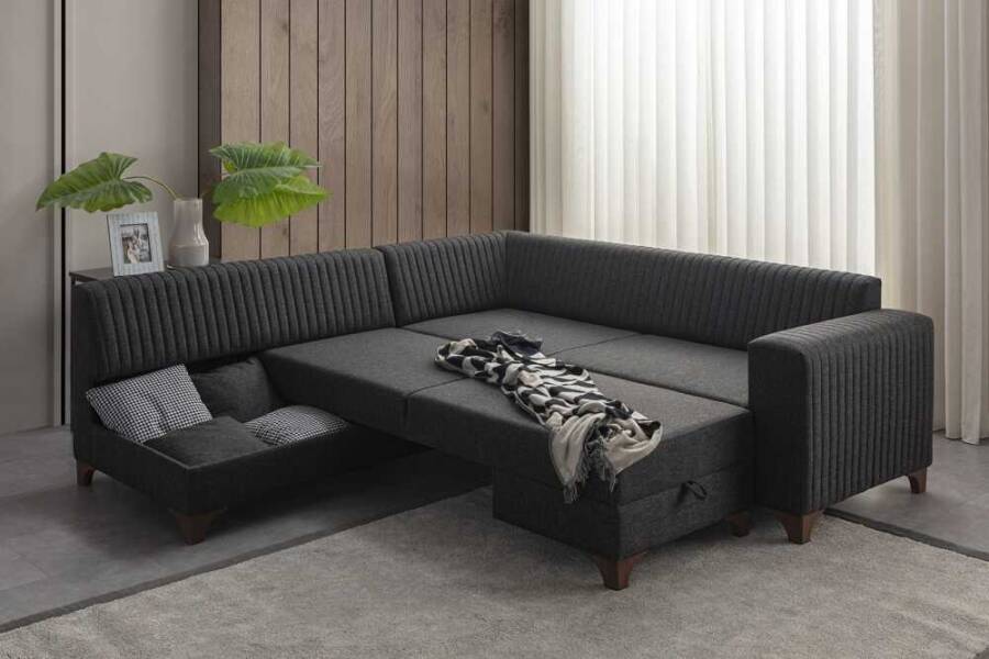 West Künc Divan Dəsti Keten - Antrasit - 5
