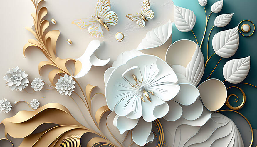 White 3D Flower Kətan Tablo - 2