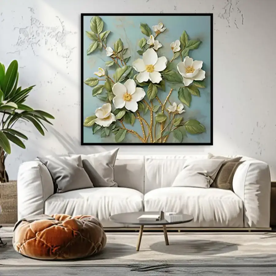 White Flower Oil Painting Kətan Tablo TB2076 - 1