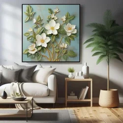 White Flower Oil Painting Kətan Tablo TB2076 - 2