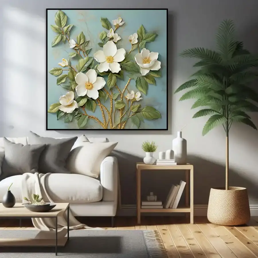 White Flower Oil Painting Kətan Tablo TB2076 - 2