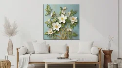White Flower Oil Painting Kətan Tablo TB2076 - 3