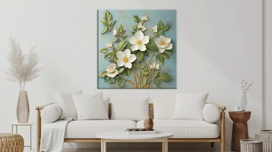 White Flower Oil Painting Kətan Tablo TB2076 - 3