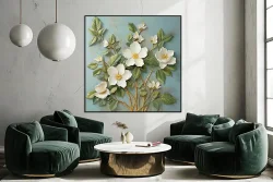 White Flower Oil Painting Kətan Tablo TB2076 - 4