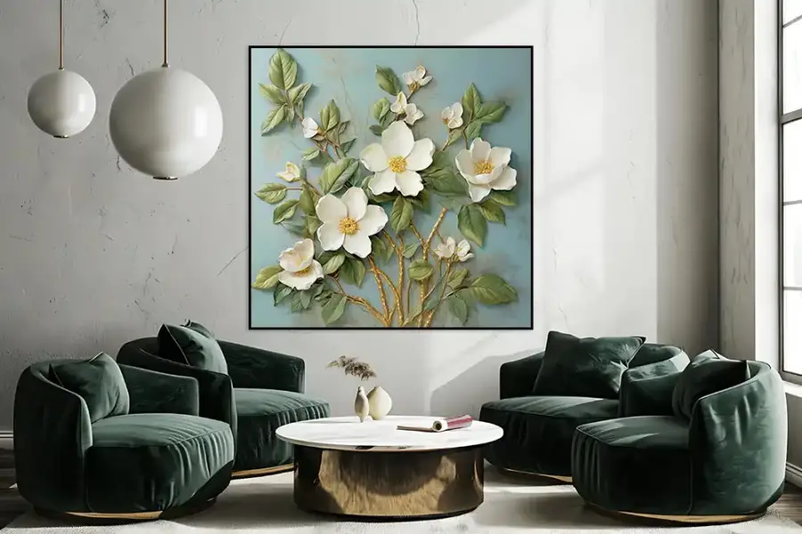 White Flower Oil Painting Kətan Tablo TB2076 - 4