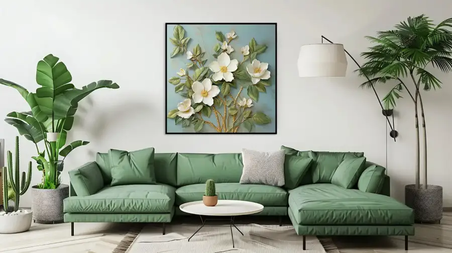 White Flower Oil Painting Kətan Tablo TB2076 - 5