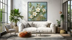 White Flower Oil Painting Kətan Tablo TB2076 - 6
