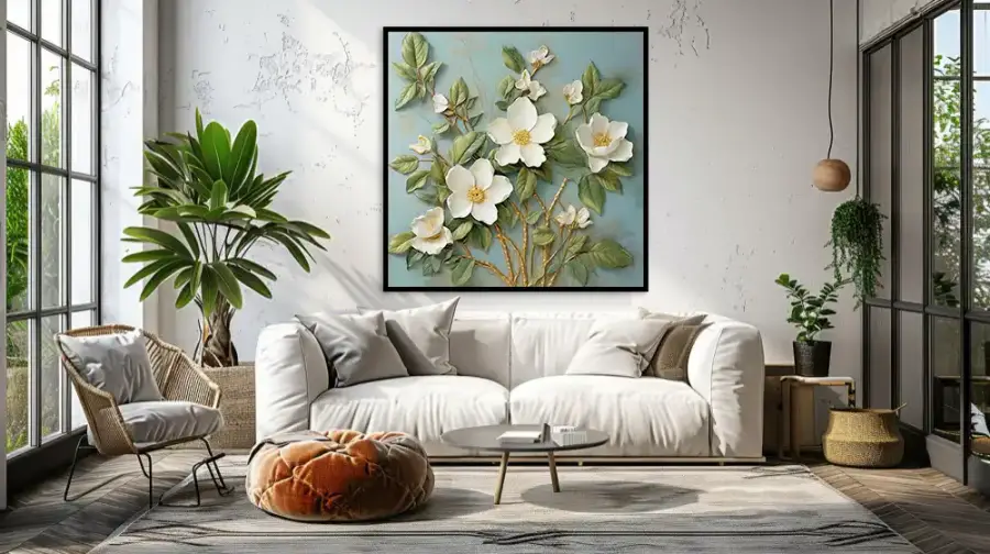 White Flower Oil Painting Kətan Tablo TB2076 - 6