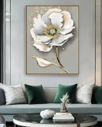 White Gold Flower Kətan Tablo TB2010 - 1