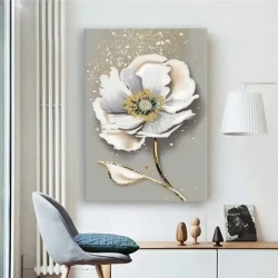 White Gold Flower Kətan Tablo TB2010 - 2