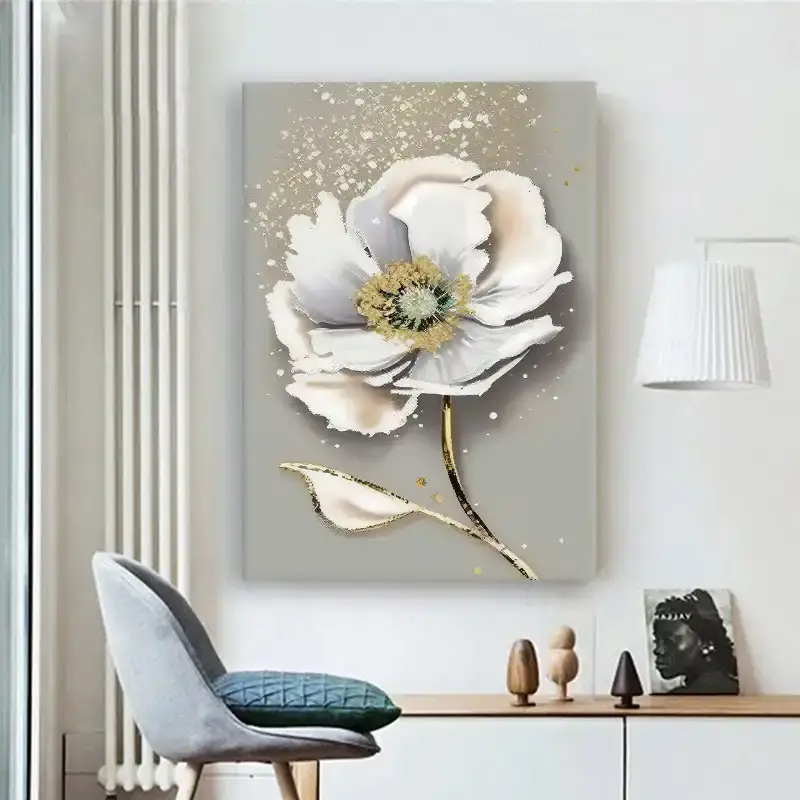 White Gold Flower Kətan Tablo TB2010 - 2
