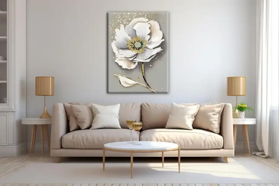 White Gold Flower Kətan Tablo TB2010 - 3