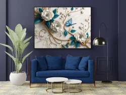 White Jewelry Flowers Kətan Tablo TB2061 - 3