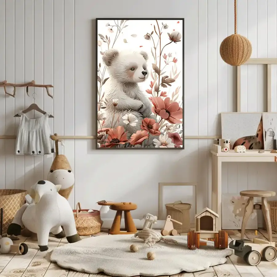 White Teddy Bear Kətan Tablo TB2141 - 2
