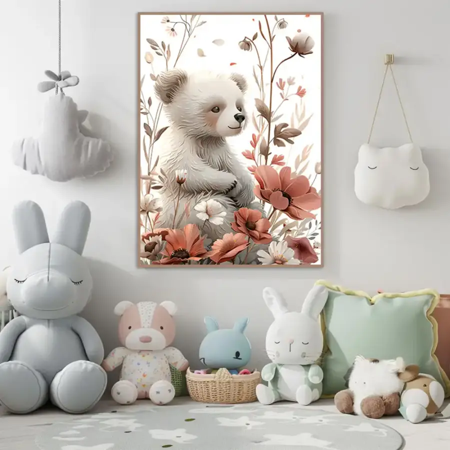 White Teddy Bear Kətan Tablo TB2141 - 1