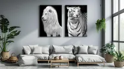 White Tiger and Lion 2'li Set Kətan Tablo TB1262 - 2
